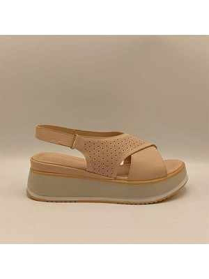 Ametist Athena Pudra Deri Dolgu Topuk Sandalet