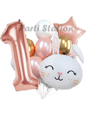 Parti Station Tavşan Bunny Konsept 1 Yaş Balon Set Easter Sevimli Tavşan Woodland Doğum Günü Parti Balon Buketi