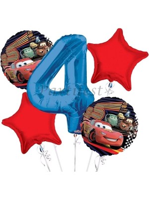 Parti Station Arabalar Şimşek Mcqueen 4 Yaş Balon Set Cars Folyo Balon Set Konsept Doğum Günü Set Yaş Balon