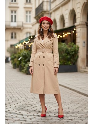 Pastelastore %100 Pamuk Ekstra Uzun (120CM) Kruvaze Kadın Trençkot 1121