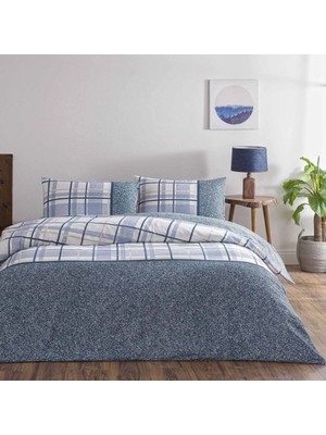 Taç Flanel Kışlık -Ares Mavi- Lastikli Çarşaflı Tek Kişilik Nevresim Takımı