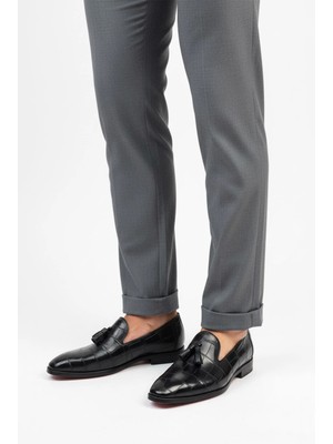 Deriderim Siyah Kroko Desenli Püsküllü Klasik Erkek Ayakkabı