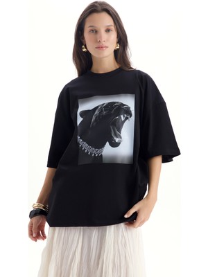 Mai Panthera Oversize Siyah T-Shirt