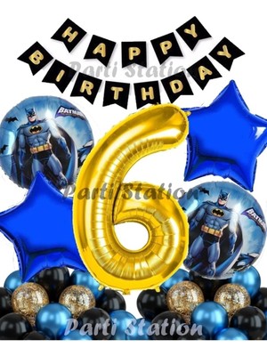 Parti Station Batman 6 Yaş Balon Set Batman Yarasa Konsept Doğum Günü Parti Balon Set Batman Folyo Balon Set