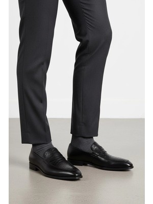 Deriderim Erkek Hakiki Deri Siyah Kroko Ayakkabı