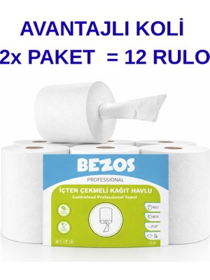 Bezos Professional Içten Çekmeli Kağıt Havlu 2 Koli | 12 Rulo | Endüstriyel Kullanım
