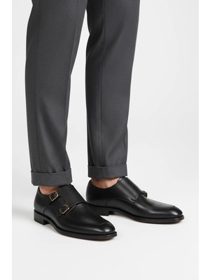 Deriderim Hakiki Deri Çift Tokalı Klasik Siyah Erkek Ayakkabı