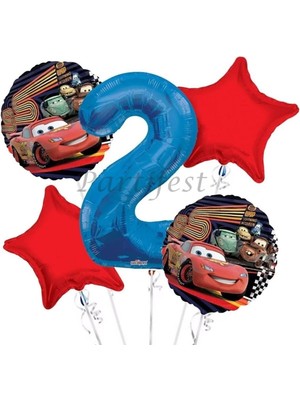 Parti Station Arabalar Şimşek Mcqueen 2 Yaş Balon Set Cars Folyo Balon Set Konsept Doğum Günü Set Yaş Balon