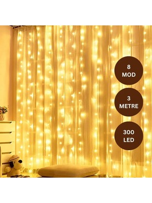 Yeco 300 LED Gün Işığı Perde Led 3x3 Metre – 10 Sarkıtlı, 8 Modlu, Kumandalı, USB’li, Zamanlayıcılı