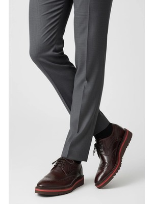 Deriderim Bordo Hakiki Deri Kalın Tabanlı Brogue Erkek Ayakkabı