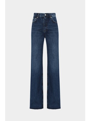 Açelya Okcu High Waist Wide Leg Kar Yıkama Geniş Paça Dikişsiz Jean