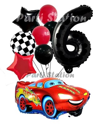 Parti Station Cars Şimşek Mcqueen Yarış Arabası Konsept 6 Yaş Balon Set Cars Arabalar Doğum Günü Balon Set