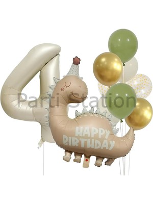 Parti Station Retro Dinozor 4 Yaş Balon Set Bohem Renkler Dinozor Tema Doğum Günü Balon Retro Balon Set