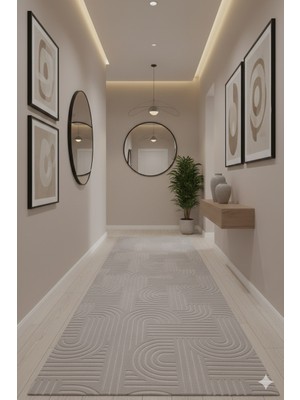 Babil Home Kaymaz Tabanlı Kesme  Salon Koridor Mutfak Yatak Odası Halısı 3018 Vizon