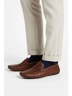 Deriderim Kroko Desenli Kahverengi Hakiki Deri Erkek Ayakkabı