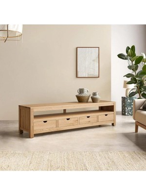 CopperWood Natural Masif Ahşap Çekmeceli Tv