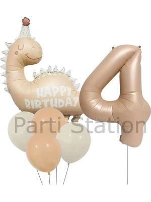 Parti Station Retro Dinozor 4 Yaş Balon Set Bohem Renkler Dinozor Konsept Doğum Günü Balon Retro Balon Set