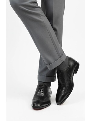 Deriderim Klasik Siyah Hakiki Deri Brogue Erkek Ayakkabı