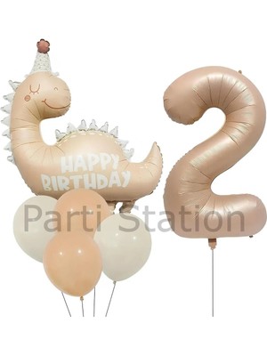 Parti Station Retro Dinozor 2 Yaş Balon Set Bohem Renkler Dinozor Konsept Doğum Günü Balon Retro Balon Set