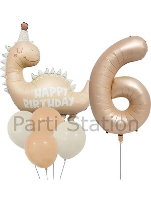 Parti Station Retro Dinozor 6 Yaş Balon Set Bohem Renkler Dinozor Konsept Doğum Günü Balon Retro Balon Set