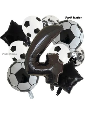 Parti Station Siyah Beyaz Konsept 4 Yaş Doğum Günü Balon Set Siyah Beyaz Futbol Tema Doğum Günü Balon Set