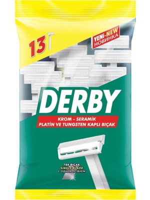 Derby Tek Bıçak 13'lü Poşet Tıraş Bıçağı Cinsiyet Dostu Krom ve Seramik Kaplama Özellikleriyle