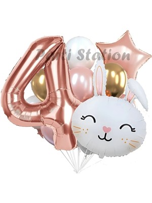Parti Station Tavşan Bunny Konsept 4 Yaş Balon Set Easter Sevimli Tavşan Woodland Doğum Günü Parti Balon Buketi
