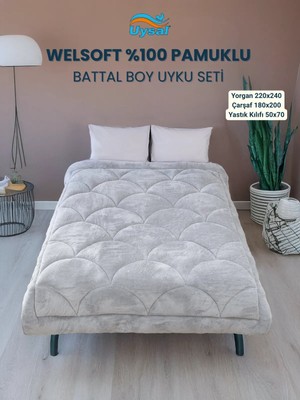 Uysal Yorgan Welsoft Akfil Midye Desen Battal Boy Uyku Seti