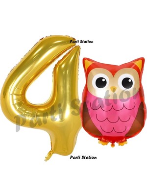 Parti Station Woodland Baykuş Konsept 1 Yaş Balon Set Sevimli Baykuş Owl ve Gold Rakam Balon Doğum Günü Balon Set