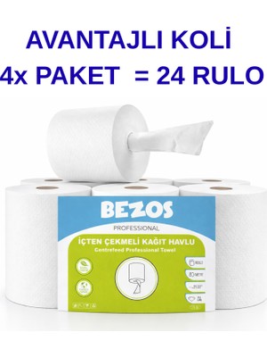 Bezos Professional Içten Çekmeli Kağıt Havlu 4 Koli | 24 Rulo | Endüstriyel Kullanım