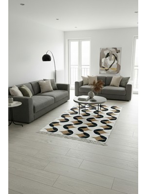 Lorvian Noletti Modern Desenli Günlük Kullanıma Makinede Yıkanabilir Çift Taraflı Uygun Kilim