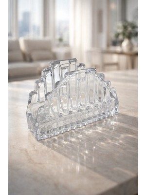 Grandora 2'li Cam Peçetelik – Şeffaf Dekoratif Lüks Kristal Görünümlü Peçete Tutucu (EN:12CM, Boy: 12CM)