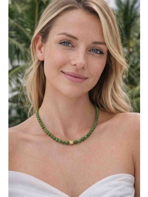 Cunda Doğal Taş Design Yeşim Doğal Taş Kolye (Kanada Yeşimi )