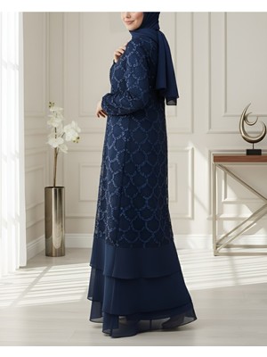 Modamorfo Pul Payetli Eteği Katlı Kemerli Ikili Abaya -Laci