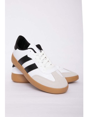 SRC Yan Şerit Detaylı Sneaker Spor Ayakkabı Beyaz - Siyah
