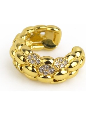 Sacha Oval Desenli Bombeli Ear Cuff Küpe