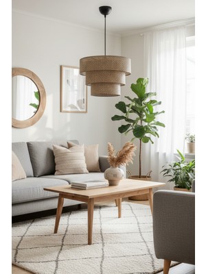 Decory De-Roso Modern 3 Katlı Hasır Desenli Sarkıt Avize - Salon ve Oturma Odası İçin Şık Tasarım