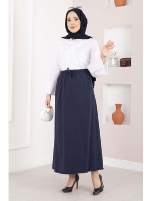 Kç Cep Detaylı Beli Lastikli Etek Lacivert
