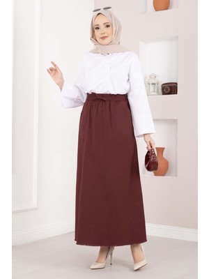 Kç Cep Detaylı Beli Lastikli Etek Bordo