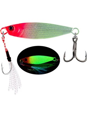 Eagenset Fosforlu Glow Karanlıkta Parlayan Metal Jig Balık Yemi 15 Gram 5.8 cm 1 Adet Model: Fgkp2 Renkli Kafa Balık Sırtı Kırçıl