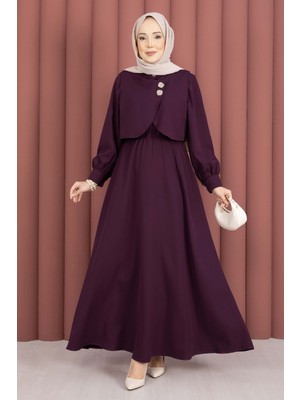 Md Bolerolu Gold Düğmeli Elbise Takım Mürdüm