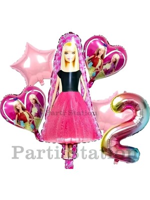 Parti Station Barbie 2 Yaş Balon Set Barbie Konsept Doğum Günü Folyo Balon Set