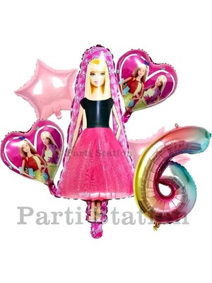 Parti Station Barbie 6 Yaş Balon Set Barbie Konsept Doğum Günü Folyo Balon Set