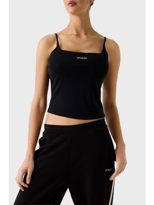 Guess Jasmine Fitted Fit Yuvarlak Yaka Logolu Top V6GP18K3470 Bayan Top V6GP18 K3470 Jblk