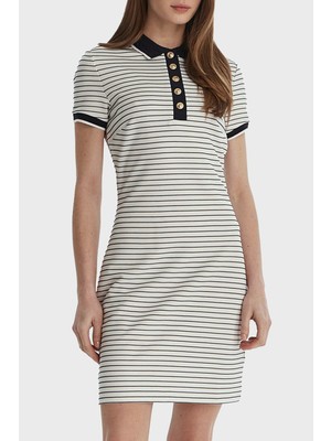 Guess Alphonsin Regular Fit Düğmeli Polo Yaka Çizgili Mini Elbise W6GK14K2948 Bayan Elbise W6GK14 K2948 S0AK
