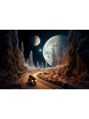 Fütüristik Ay 3D Poster Duvar Kağıdı