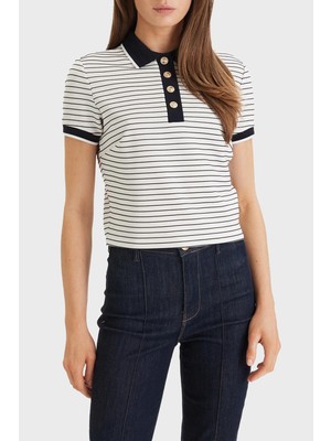 Guess Alphonsin Çizgili Slim Fit Düğmeli Polo T Shirt W6GP17 K2946 Bayan T Shirt W6GP17 K2946 S0AK