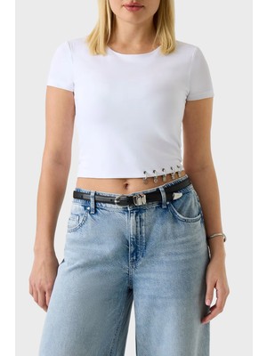 Guess Jersey Logo Detaylı Pamuklu Bisiklet Yaka Crop Top W6GP11K2933 Bayan Top W6GP11 K2933 G011