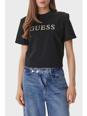 Guess Marina Logolu % 100 Pamuk Regular Fit Bisiklet Yaka T Shirt W6GI06K3018 Bayan T Shirt W6GI06 K3018 Jblk