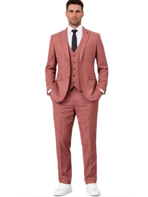 Fabio Cassel Slim Fit  Mono Yaka Çift Yırtmaçlı Astarlı Takım Elbise Yelekli